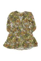 Fat Face Women's Farah Prairie Dress Size 18 Light Olive Paisley V-Neck Tie New - 18 Tall