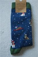 FAT FACE Cotton Rich Navy Blue Mens Novelty Socks Dogs Winter Sports Sleighing - 9.5-11 Regular