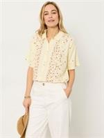 FatFace Kara Womens Yellow Ditsy Floral Linen Blend Shirt Short Sleeve - 8 Regular