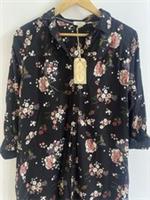 FAT FACE Black Spring Bouquet Floral Shirt Dress Roll-Tab Sleeves Size 12 BNWT - 12 Regular
