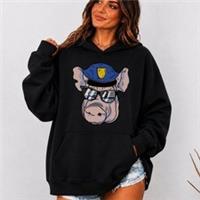 Police Officer Funny Fat Cop Pig Face Policeman Officer Cop Hoodie - L Regular