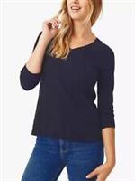 FAT FACE V Neck Cotton Jersey Top Dark Blue Navy 3/4 Sleeve Relaxed Fit - 8 Regular