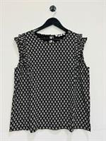 Ex Fat Face Womens Sleeveless Ula Spirit Geo Frill Top in Black - 8 Regular