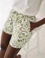 Ex Fat Face Women's Tropical Floral Linen Blend Print Shorts in Ivy Green - 8 Regular