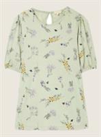 Ex Fat Face Womne's Short Sleeve Bee Print Top in Green Fox Glove Poppy Floral - 12 Regular