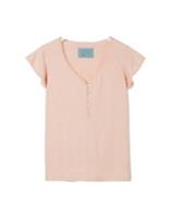 Ex Fat Face Women's Short Sleeve Lace Detail T-shirt in Pink - 14 Regular