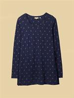 Ex Fat Face Women's Long Sleeve Foulard Ditsy Longline Top in Navy - 8 Regular