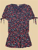 Ex Fat Face Women's Short Sleeve Bay Floral Top in Navy Multi - 6 Regular