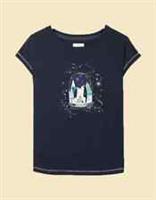 Ex Fat Face Women's Short Sleeve Snow Globe Graphic T-Shirt in Navy - 8 Regular