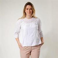 FAT FACE Womens White Blouse Broderie Anglais Lace Trim Round Neck 3/4 Sleeve - 10 Regular