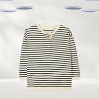 Ex Fat Face Womens 3/4 Sleeve Stripe Henley Sweat Top In Ivory (Defect) - 8 Regular