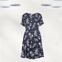 Ex Fat Face Women's Short Sleeve Polka Dot Meadow Dress In Navy Floral - 16 Regular