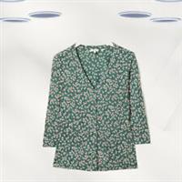 Ex Fat Face Womens 3/4 Sleeve Floating Top In Green Floral - 12 Regular