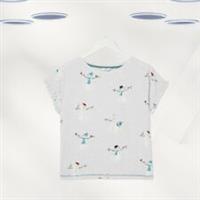 Ex Fat Face Women's Short Sleeve Snowman Jersey Pyjama Top In Grey - 14 Regular