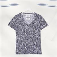 Ex Fat Face Womens Short Sleeve Batik Print T-Shirt in Navy - 10 Regular