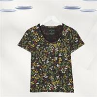 Ex Fat Face Womens Short Sleeve Forest Fauna Top in Black Floral - 12 Regular