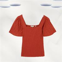 Ex Fat Face Womens Broderie Sleeve Summer Top In Rust Red - 10 Regular