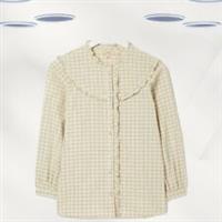 Ex Fat Face Womens Long Sleeve Frilly Detailing Check Blouse in Ivory - 20 Regular