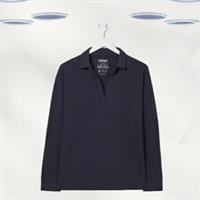 Ex Fat Face Women's Paige Jersey Long Sleeve Polo Shirt In Navy Plain - 8 Regular