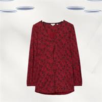 Ex Fat Face Women's Long Sleeve Floral Dot Longline Top In Red - 12 Regular