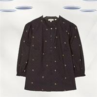 Ex Fat Face Women's 3/4 Sleeve Embroidered Button Blouse in Black - 6 Regular