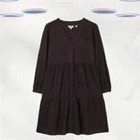 Ex Fat Face Women's Long Sleeve Linen Blend Dress in Black - 10 Long
