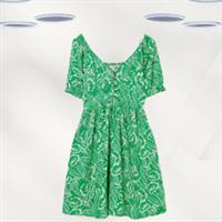 Ex Fat Face Women's Linen Blend Dress in Green Leaf Floral (Defect) - 10 Long