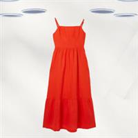 Ex Fat Face Women's Sleeveless Tie Back Linen Midi Dress in Bright Red (Defect) - 20 Short