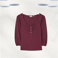 Ex Fat Face Womens 3/4 Sleeve Henley Top In Plum - 20 Regular