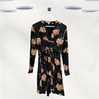 Ex Fat Face Women's Long Sleeve Jersey Belted Dress in Black Floral (Defect) - 12 Regular