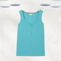 Ex Fat Face Women's Sleeveless Henley Pyjama Vest Top In Blue Aqua Green(Defect) - 12 Regular