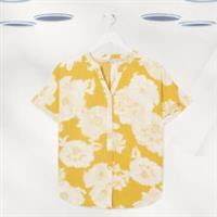 Ex Fat Face Women's Short Sleeve Linear Bloom Blouse in Yellow Floral (Defect) - 12 Regular