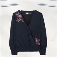 Ex Fat Face Womens Long Sleeve Embroidered Dotted Floral Top in Black (Defect) - 22 Regular