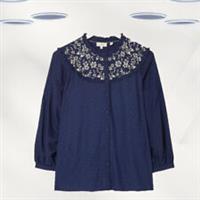 Ex Fat Face Women's Long Sleeve Embroidered Blouse In Navy Floral (Defect) - 16 Regular