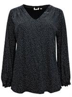 Ex Fat Face Womens Polka Dot Long Sleeve Ruffle Cuff Top In Black Ditsy - 12 Regular