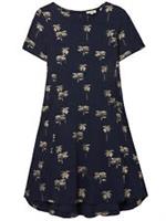 Ex Fat Face Women's Regular Simone Foil Palm Dress In Navy Floral - 8 Regular