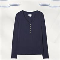 Ex Fat Face Women's Long Sleeve Henley Warm Lounge T-Shirt in Navy - 10 Regular