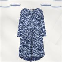 Ex Fat Face Women's Long Sleeve Animal Spot Jersey Dress in Blue Indigo - 8 Regular