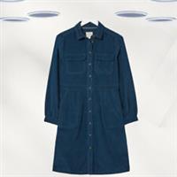 Ex Fat Face Women's Cord Button Through Knee Length Shirt Dress in Blue - 12 Regular