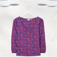 Ex Fat Face Womens 3/4 Sleeve Painterly Floral Top in Purple Mix (Defect) - 8 Regular