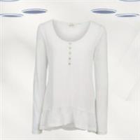 Ex Fat Face Women's Long Sleeve Peplum Cotton T-shirt in White - 12 Regular