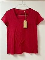 Fat Face Womens Maggie V-Neck Organic Cotton T-Shirt in Cherry Red size 6 - 6 Regular