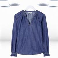 Ex Fat Face Women's Long Sleeve Denim Blouse in Vintage Blue - 8 Regular