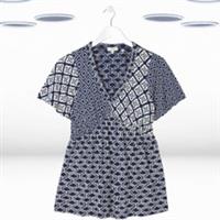 Ex Fat Face Women's Short Sleeve Patchwork Geo Blouses in Blue - 12 Regular