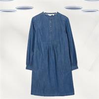 Ex Fat Face Women's Quarter Sleeve Stitch Detail Denim Dress in Blue - 12 Regular