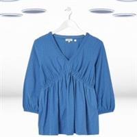 Ex Fat Face Women's Balloon Sleeve Cotton Top in Blue - 14 Regular