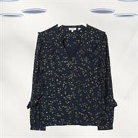 Ex Fat Face Womens Long Sleeve Sparkling Foil Star Blouse in Navy - 12 Regular