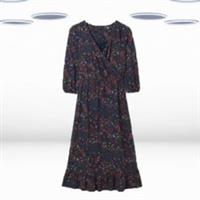 Ex Fat Face Women's Long Sleeve Patchwork Floral Jersey Dress in Navy Mix - 8 Regular
