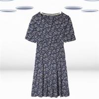 Ex Fat Face Women's Short Sleeve Prairie Sarah Jersey Dress in Navy Floral - 10 Regular