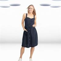 Ex Fat Face Women's Sleeveless Linen Blend Square Neck Summer Dress in Navy